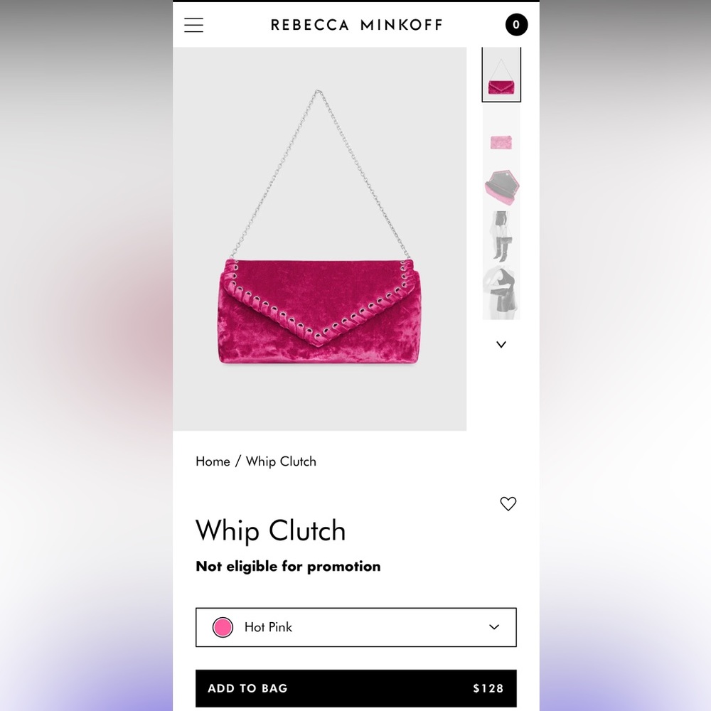 NWT Rebecca Minkoff Whip Velvet Convertible Clutch - Color Hot Pink - Picture 5 of 5
